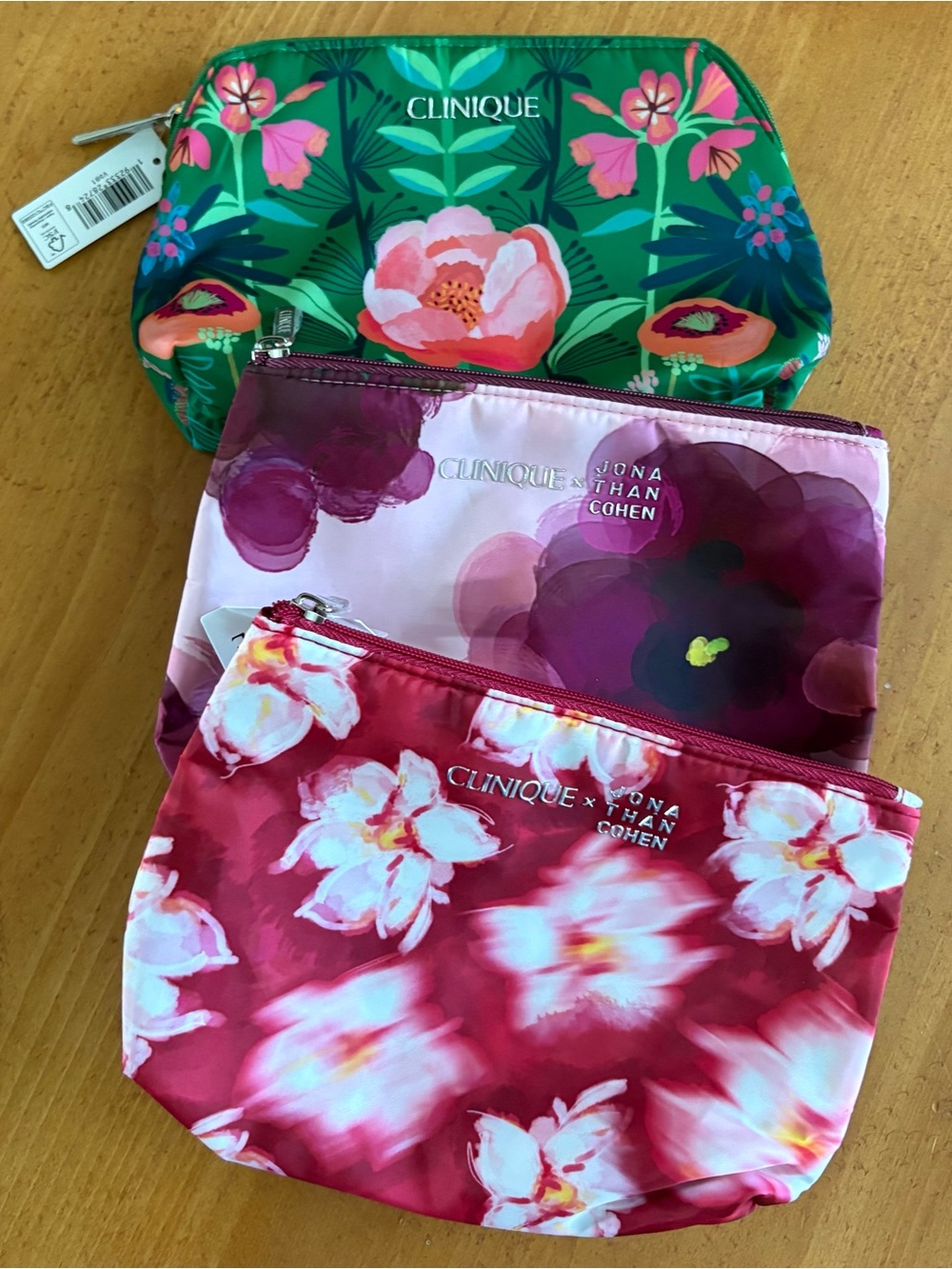 Clinique Jonathon Cohen Floral Make-up Bags, Set of 3, Brand New
